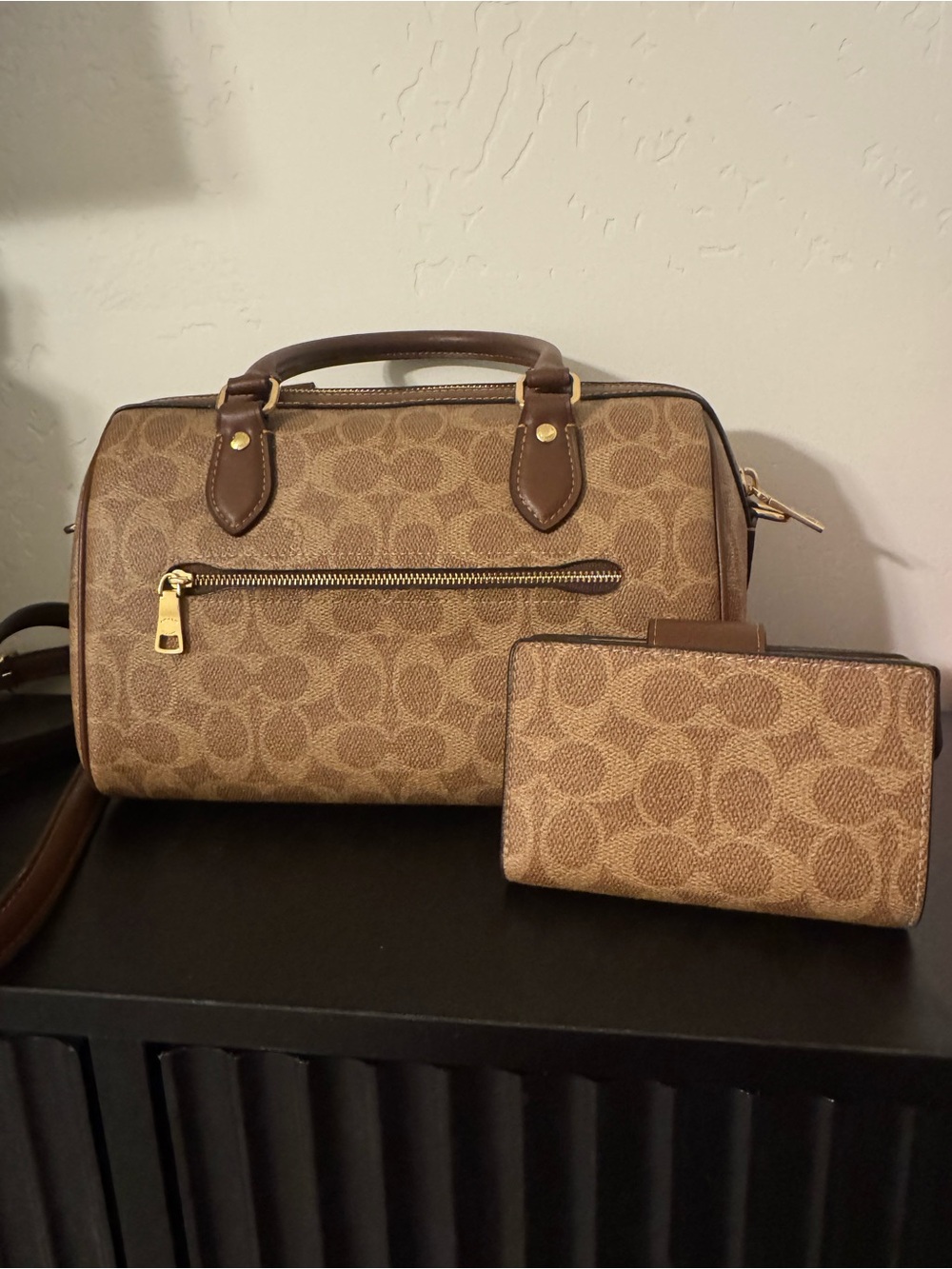 Coach Brown Signature Rowan Satchel Bag with Matching Wallet - Picture 8 of 12